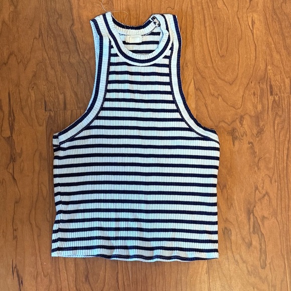 GARAGE High Neck Sleeveless Tank Top Navy White Stripe size Small - Picture 1 of 3